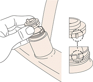 Place the replacement packing and cam over the stem of the ball